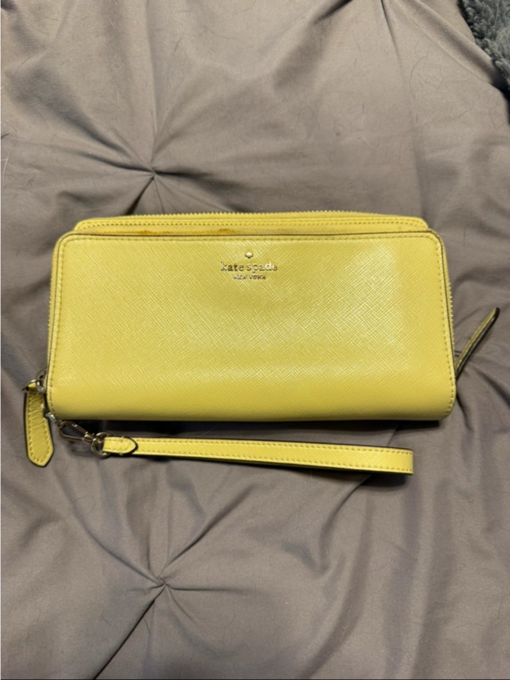 kate spade Lemon Yellow Saffiano Wristlet Wallet